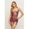 Metallic Lace and Mesh Chemise with Garters and Thong
