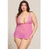 Lace and Mesh Babydoll with Rhinestone Detail and Thong