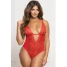 Lace and Mesh Rhinestone Teddy with Open Crotch