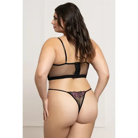 Floral Lace Mesh Underwire Bustier with Thong