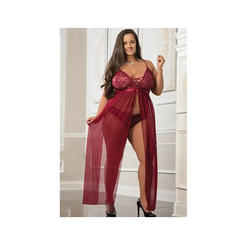 Empire Waist Lace Sheer Long Dress with Panty