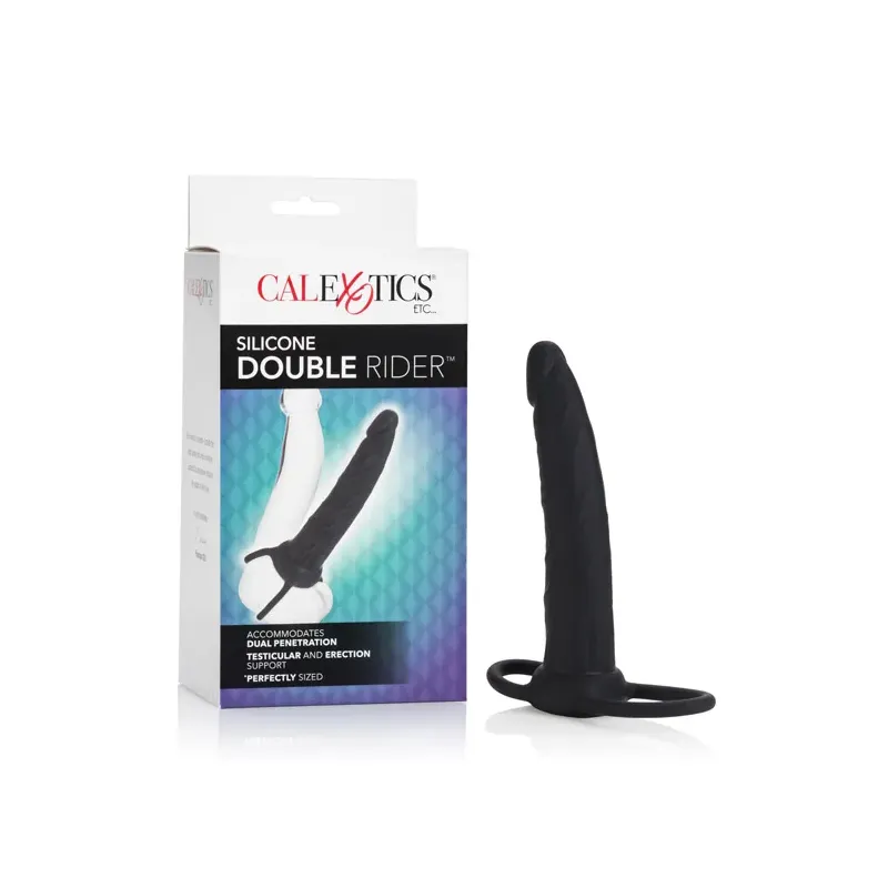Double Penetration Silicone Dong with Dual Support Rings