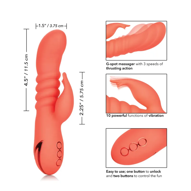 Rabbit Vibrator with Thrusting Shaft and Flickering Stimulator