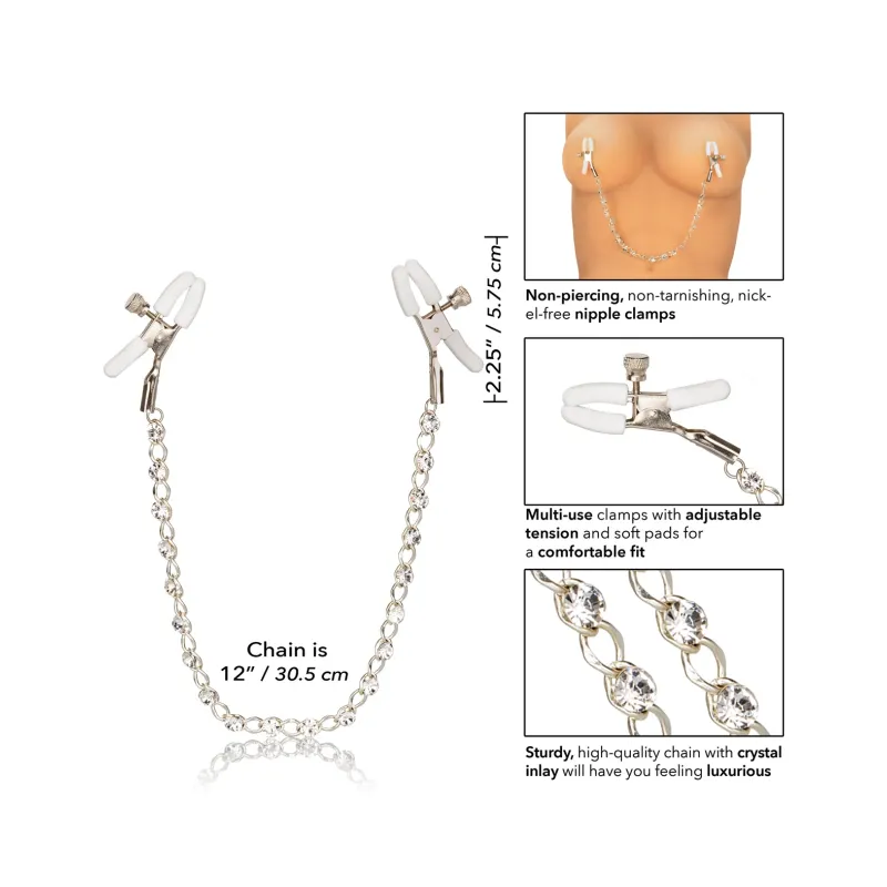 Crystal Chain Nipple Clamps with Adjustable Tension