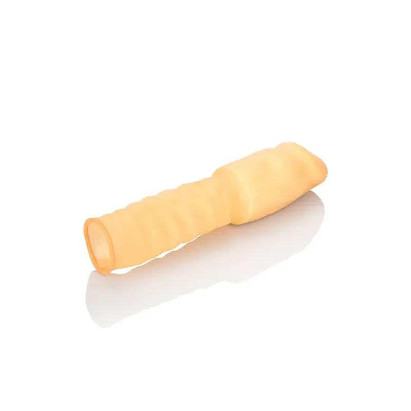 3 Inch Vibrating Latex Extension Sleeve in Ivory