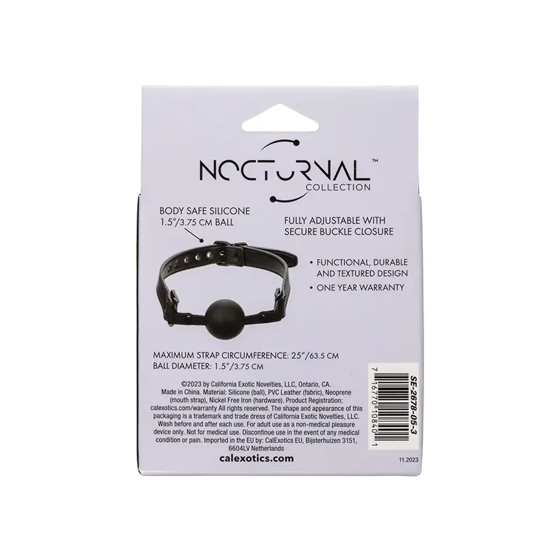 Nocturnal Collection Ball Gag with Adjustable Buckle Strap
