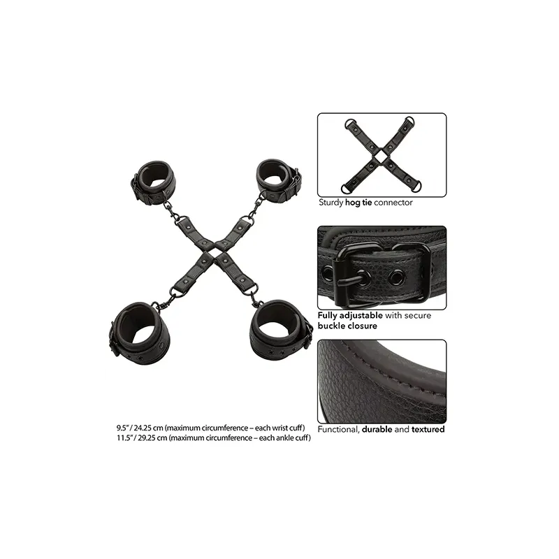 Adjustable Hog Tie with Swivel D-Ring Cuffs