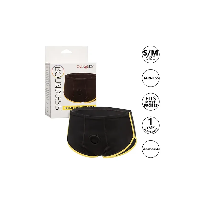 Boundless Boxer Brief Harness with O-Ring, Black and Yellow