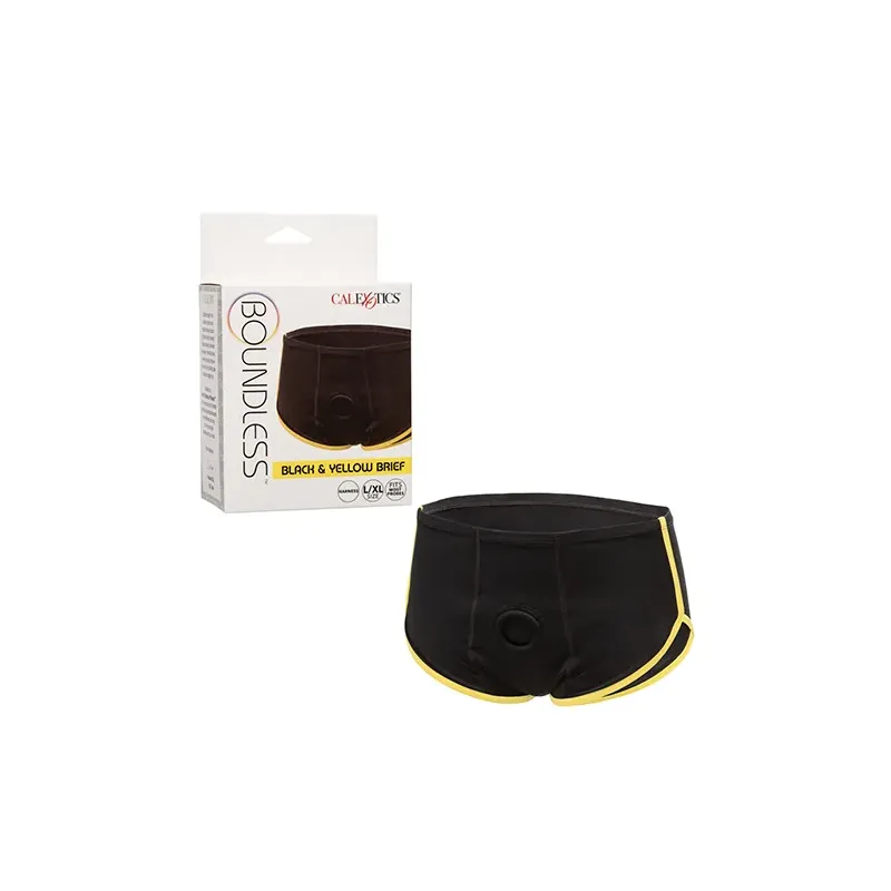 Boundless Boxer Brief Harness with O-Ring in Black and Yellow