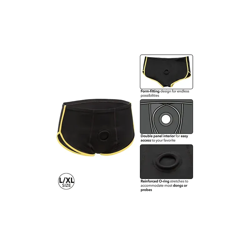 Boundless Boxer Brief Harness with O-Ring in Black and Yellow