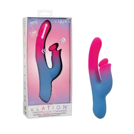 Elation Thrusting Dual Stimulator with Rabbit Arm in Blue and Pink